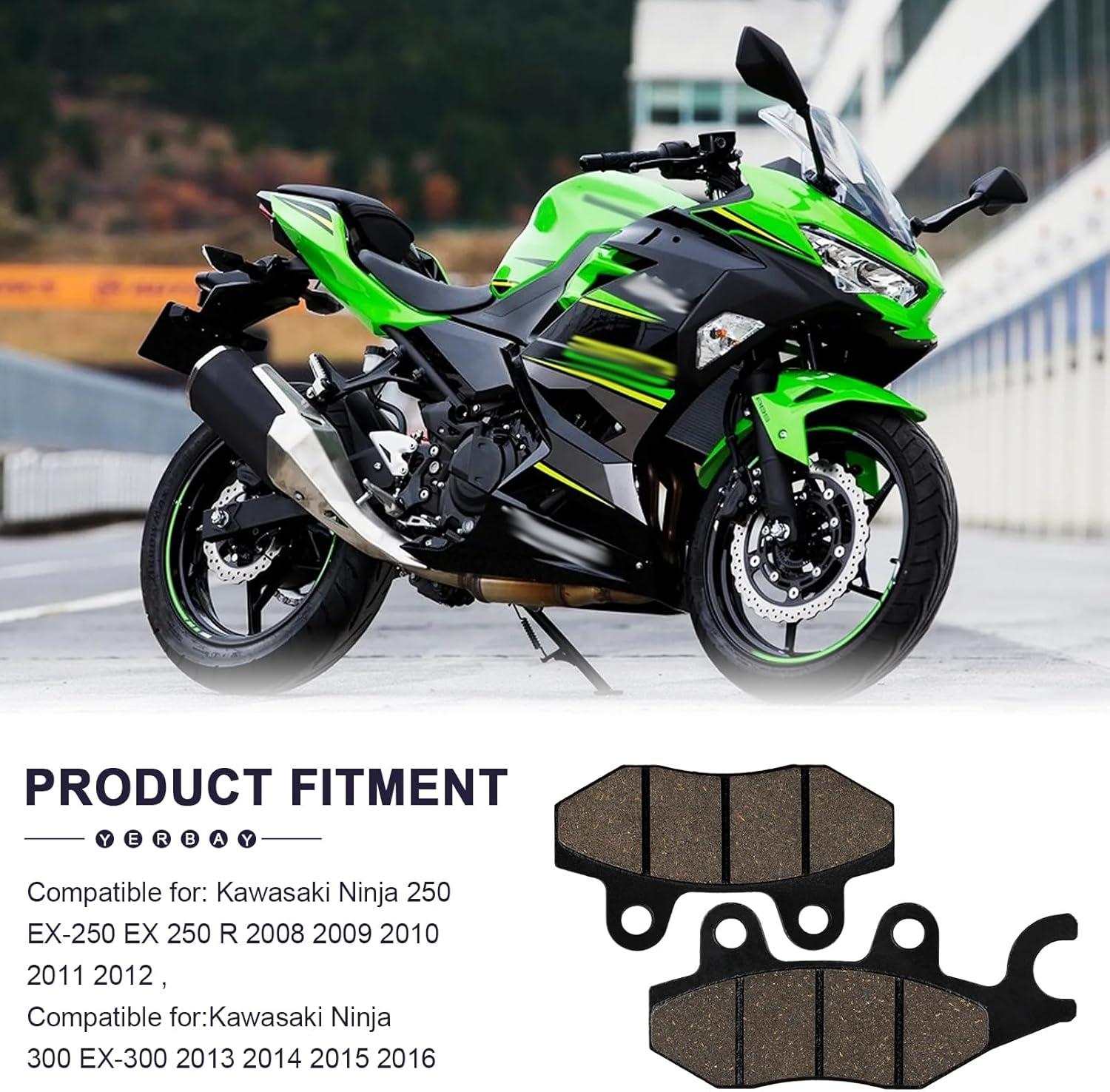 Yerbay Pastillas de freno delanteras y traseras para Kawasaki Ninja 400 EX400 2018-2021Ninja 250 EX250 2008-2012Ninja 300 EX300 2013-2016Ninja 125