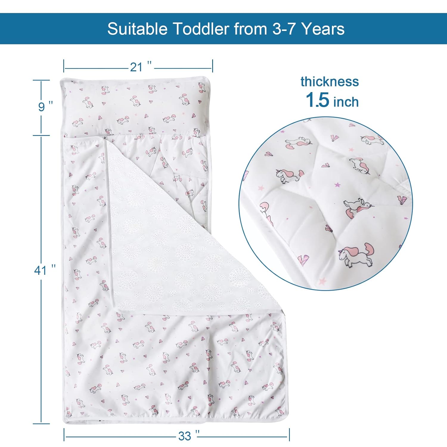Tapete para siesta para niños pequeños con almohada y manta de 50 x 21 x 1.5 pulgadas, tapete para siesta para niños y niñas, súper suave y