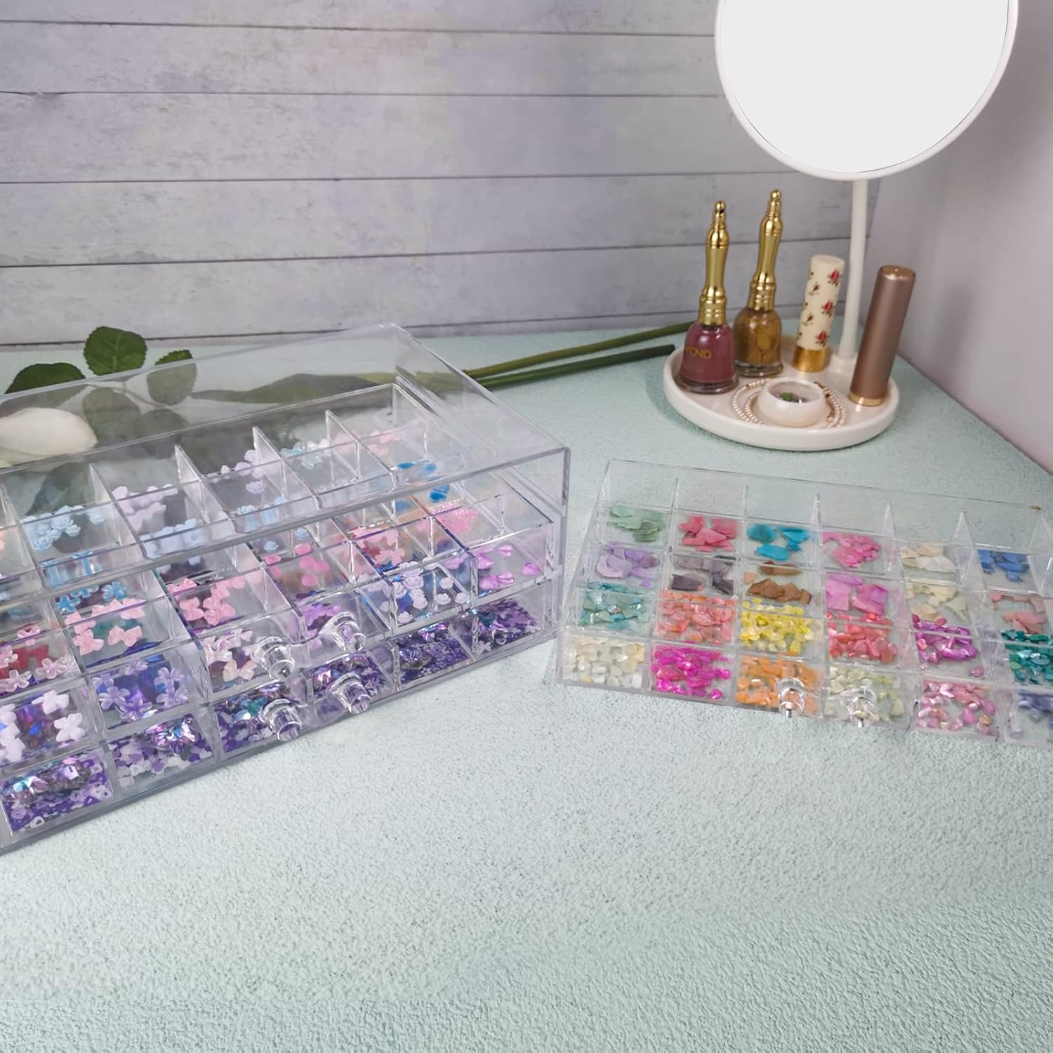 Guolich Organizador de uñas de 3 niveles para 72 celosías y almacenamiento de acrílico transparente, accesorios de joyería de uñas, estuche de