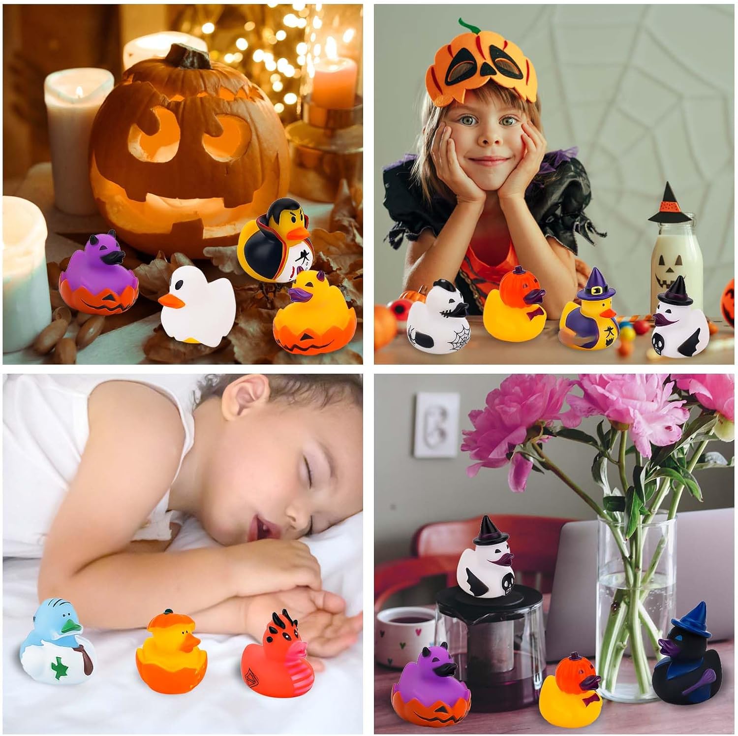 12 patos de goma de Halloween, patos de goma con temática de Halloween, juguete de pato de baño surtido, juguetes divertidos de pato para decoración