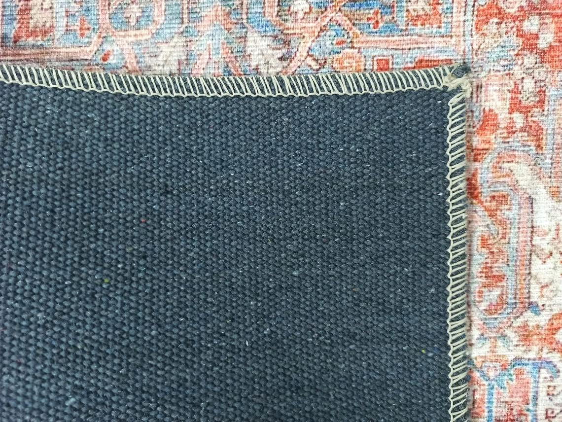 Fame Rugs Alfombras bohemias vintage para sala de estar, dormitorio, terracota, rojo, beige, azul cielo, 2 x 3 pies