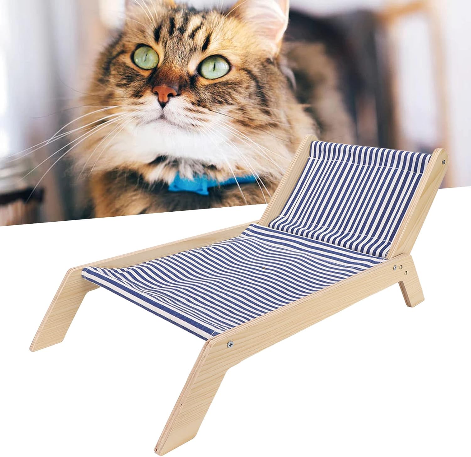 Tnfeeon Hamaca para gatos, cama para gatos que evita que se mueva, con marco de madera, cama elevada para gatitos con rascador para todas las