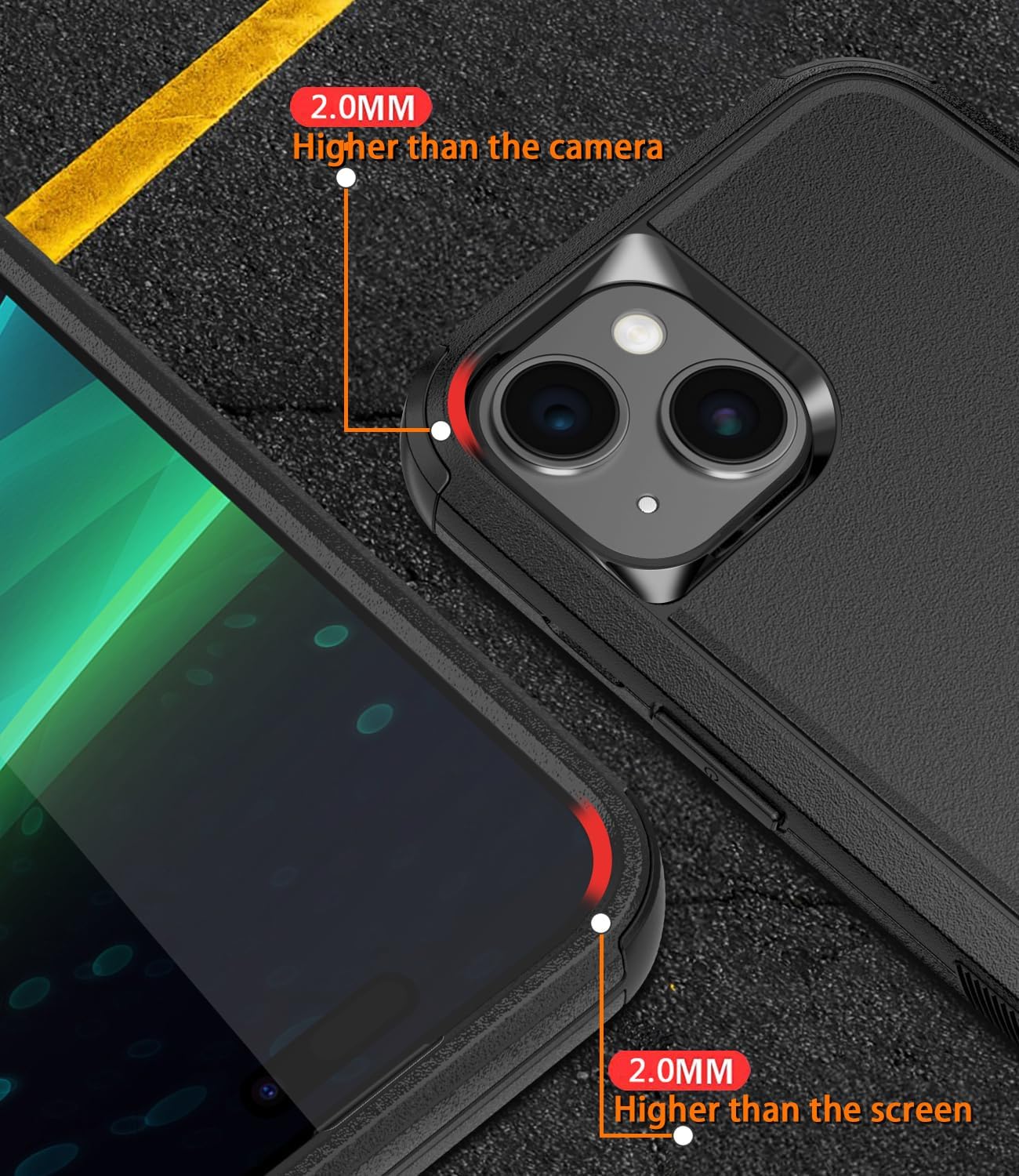 Diverbox Funda para iPhone 15 a prueba de golpes a prueba de caídas protector de pantalla de vidrio templado, funda de protección resistente para