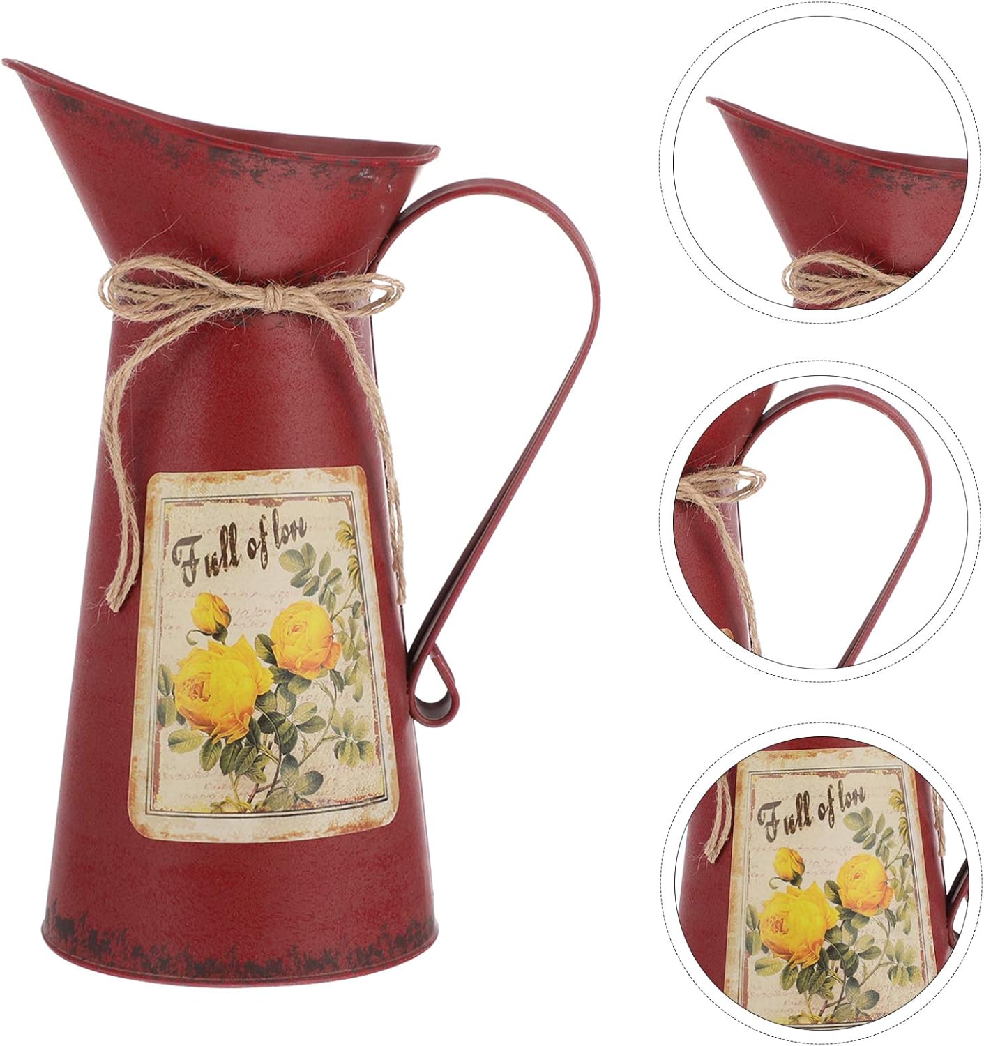 GANAZONO Jarrón de flores rústico rojo con diseño desgastado y elegante, para el hogar, granja, jarrón decorativo para arreglos florales
