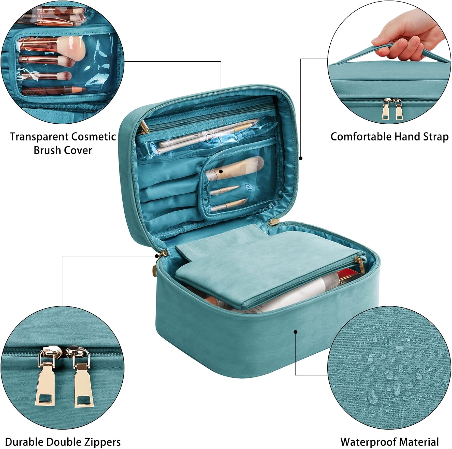 KTMOUW Bolsa de maquillaje impermeable para cosméticos, bolsa de viaje de maquillaje portátil, bolsa de brochas de maquillaje, bolsa organizadora de