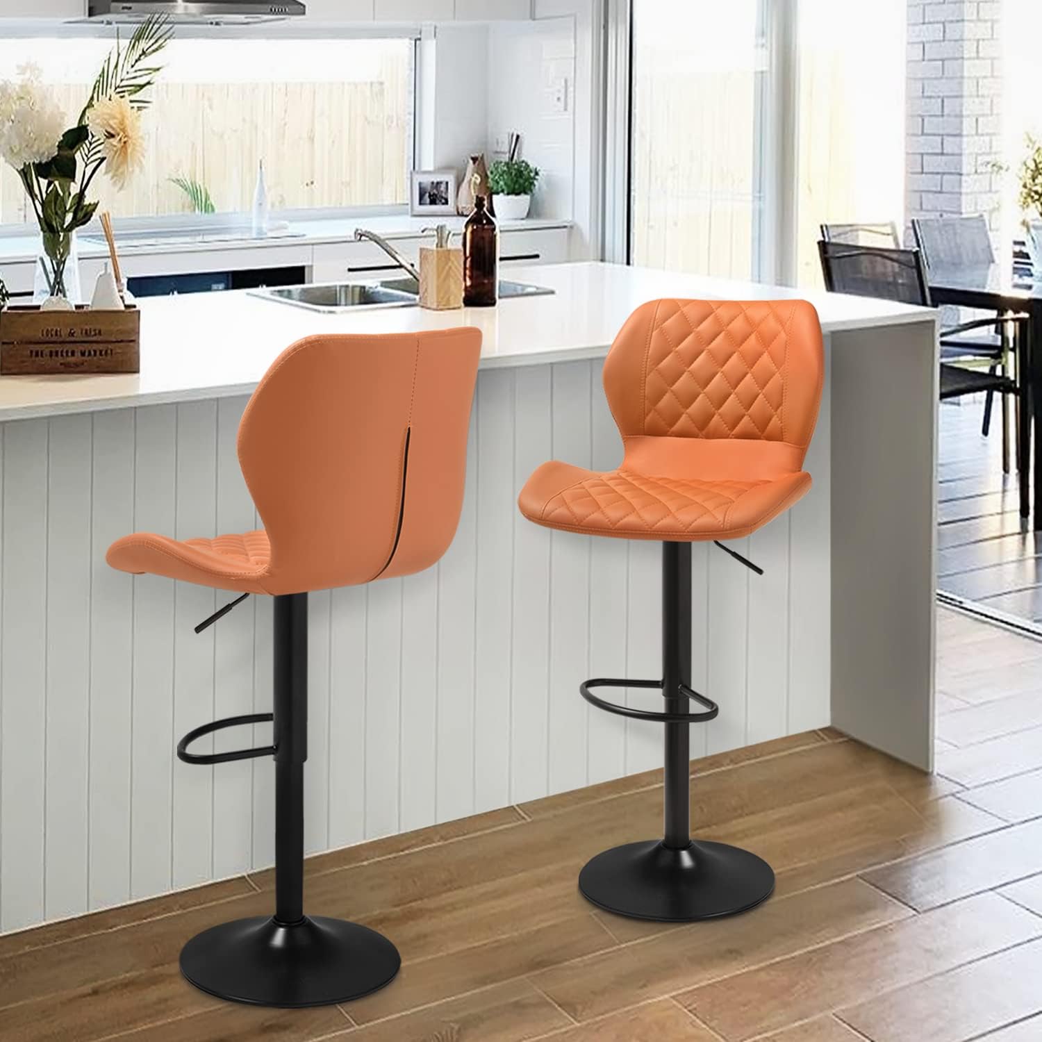 MoNiBloom Moder – Juego de 2 taburetes de bar sin brazos, altura ajustable, de piel sintética, con respaldo de carcasa para el hogar, cocina,