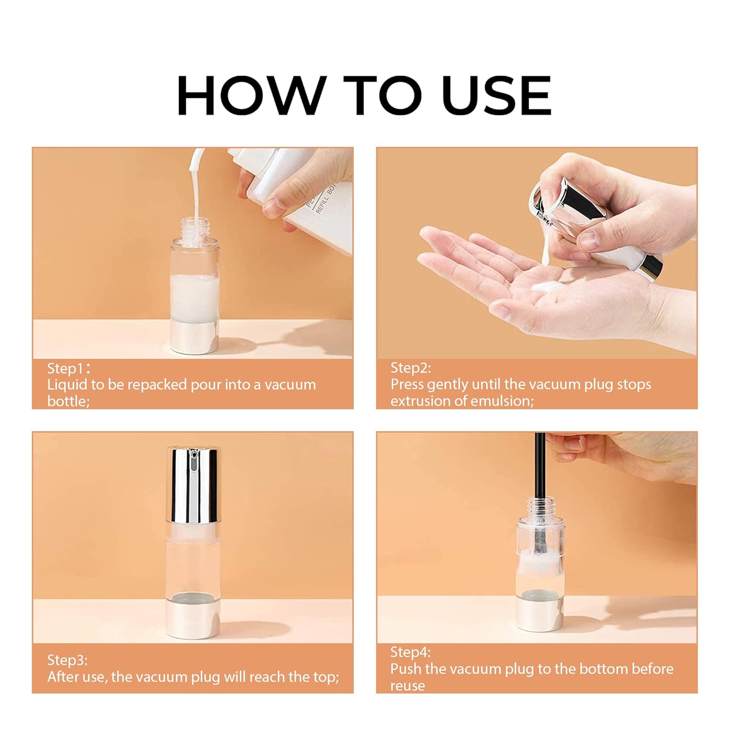 longway Botellas de bomba sin aire de 1.7oz1.7 fl oz sin aire, botella de bomba de crema cosmética sin aire, dispensador de tamaño de viaje,