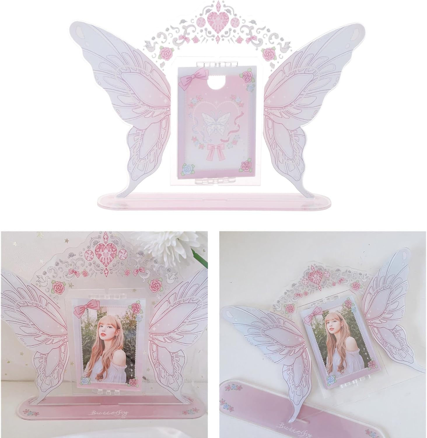BELOWSYALER – Marco de fotos de acrílico, giratorio, mariposa, soporte de exhibición para decoración del hogar, dormitorio, dormitorio
