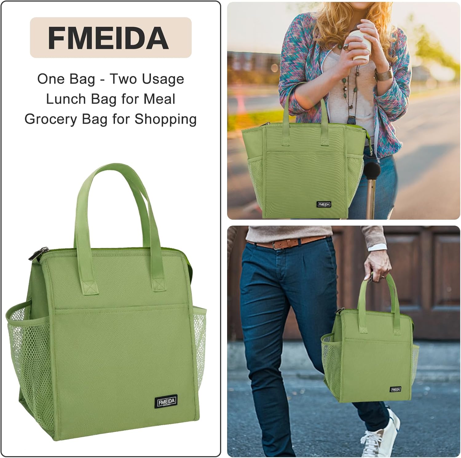 Fmeida Lonchera térmica para mujer, a prueba de fugas, bolsa de almuerzo reutilizable, bolsa de almuerzo estética grande, bolsa de almuerzo con