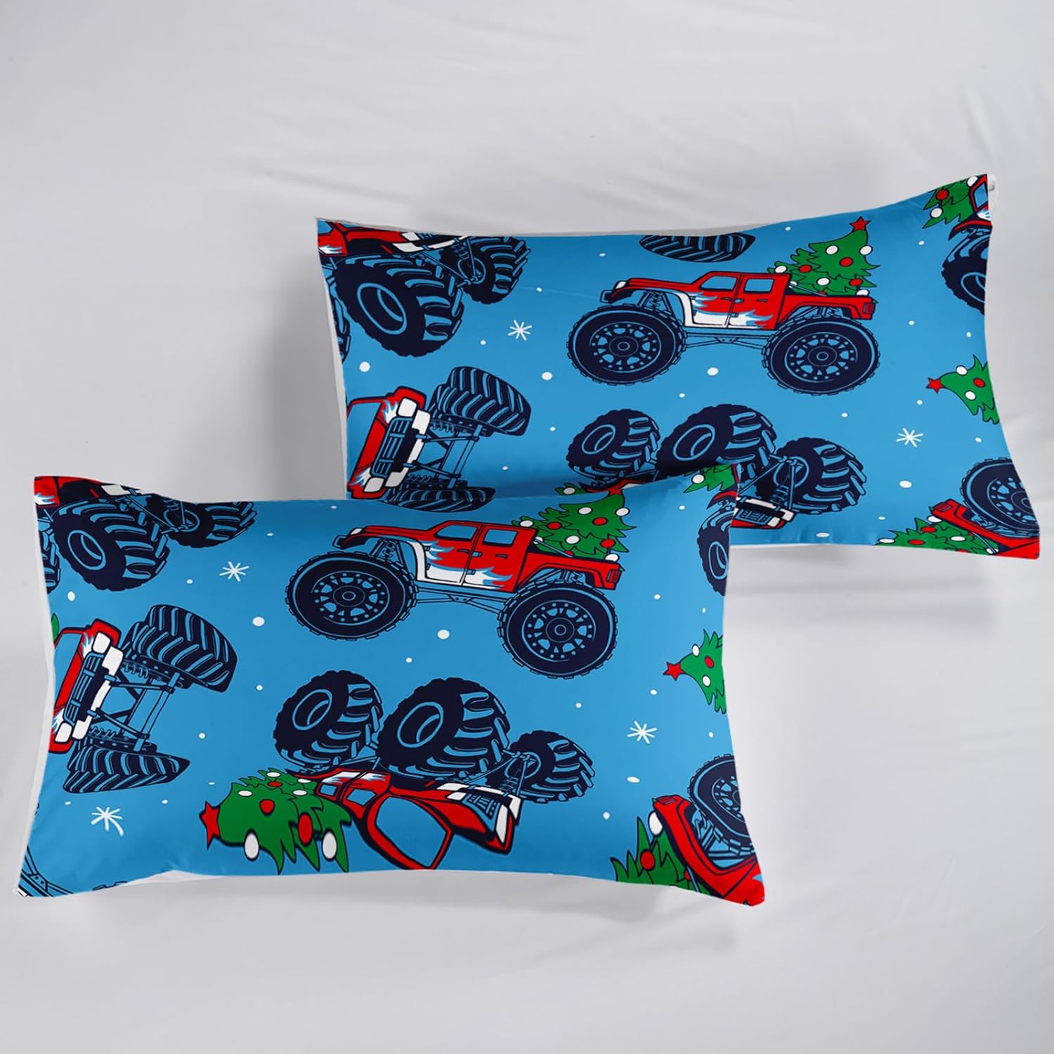 Juego de sábanas de camión, tamaño individual, juego de sábanas para niños, ropa de cama con estampado de camión de árbol de Navidad, ultra suave,