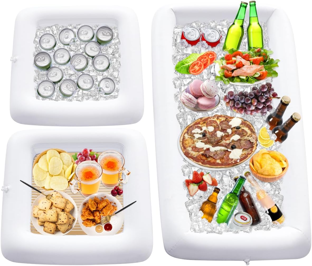 DOERDO – 3 recipientes inflables para servir ensaladas, recipientes para bebidas y alimentos, reutilizables, impermeables, para barbacoa, picnic,