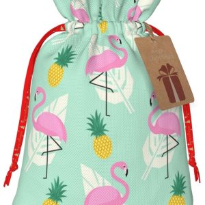 MQGMZ Bolsas de regalo con cordón de piñas de flamenco rosa con etiquetas, en 2 tamaños, bolsa de regalo de Papá Noel de Navidad para fiesta de MQGMZ Bolsas de regalo con cordón de piñas de flamenco rosa con etiquetas, en 2 tamaños, bolsa de regalo de Papá Noel de Navidad para fiesta de