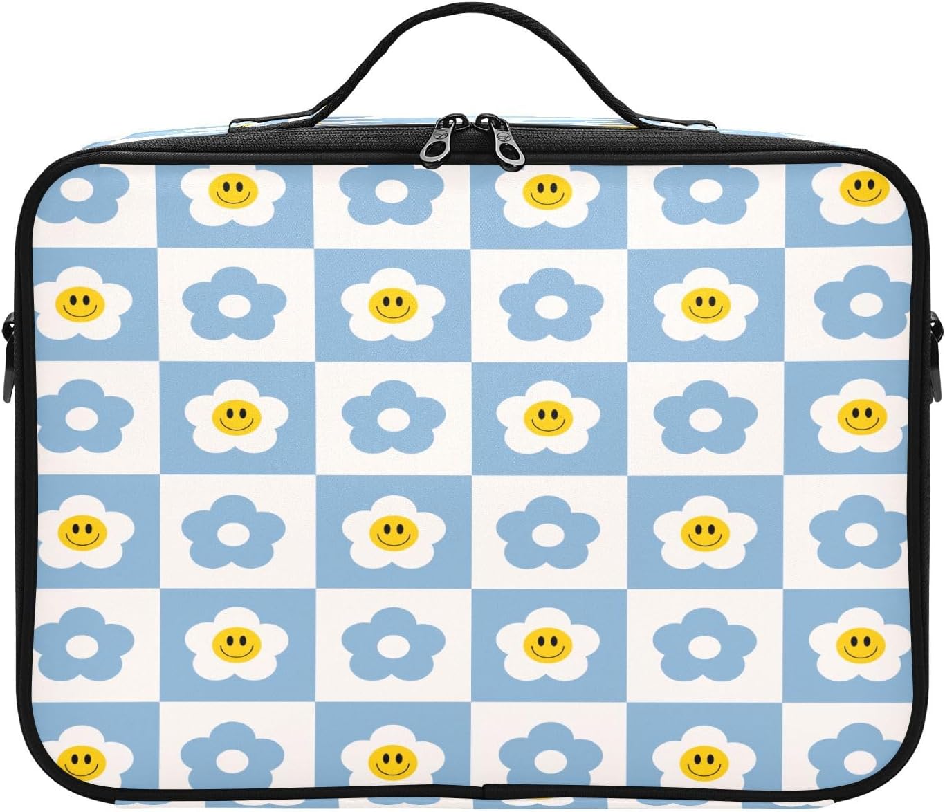 Retro Checker Board Groovy Flower Smiling cosmetic bag purse bags for traveling make up bags makeup travel bag bolsos de maquillaje para viajar men
