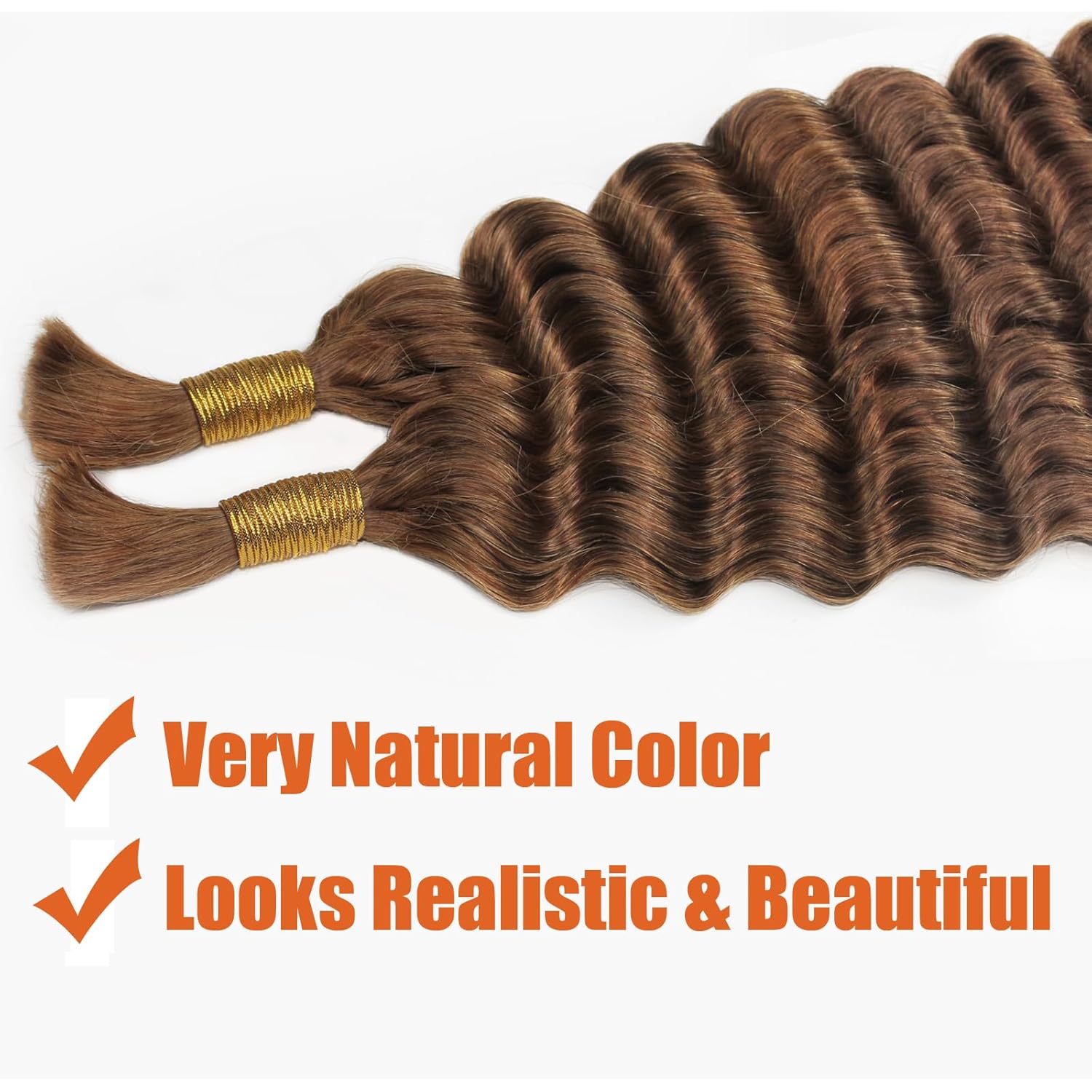Cabello humano trenzado a granel, cabello humano virgen ondulado profundo, cabello trenzado para trenzas bohemias bohemias sin nudos, marrón, sin