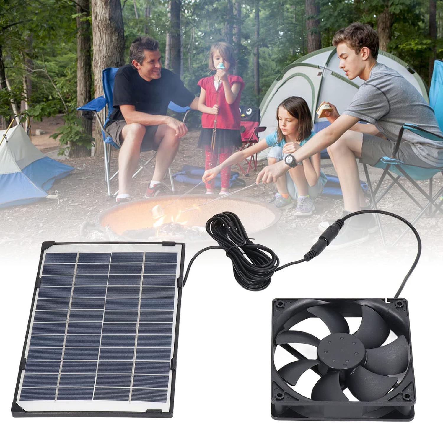 Flbirret Mini ventilador de panel solar portátil para acampar casa de mascotas, ventilador de escape de 6 W 12 V con panel de polisilicio, elimina