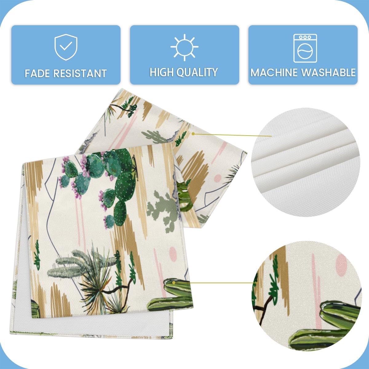 Camino de mesa con cactus de acuarela, mantel de lino rústico para cocina de granja, cena, eventos, fiesta, decoración de mesa de vacaciones, 13 x