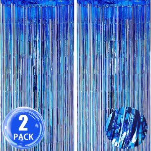 Paquete de 2 cortinas de flecos de papel de aluminio azul de 3.3 x 6.6 pies, cortinas de fondo para decoraciones de fiesta azul, graduación, boda, Paquete de 2 cortinas de flecos de papel de aluminio azul de 3.3 x 6.6 pies, cortinas de fondo para decoraciones de fiesta azul, graduación, boda,