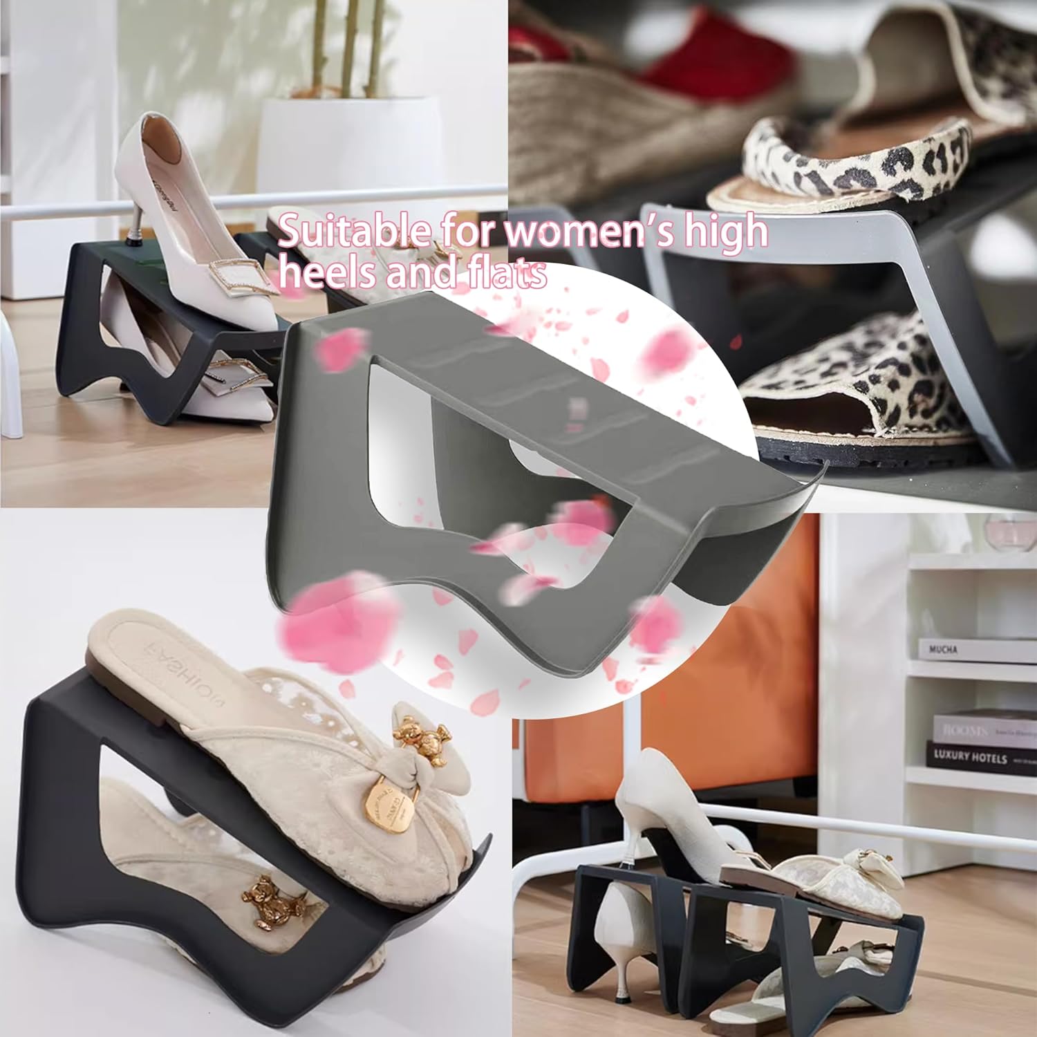 Apiladores de zapatos, ahorradores de espacio para zapatos, organizadores de doble capa para organización del armario, aumenta el espacio en un 200%