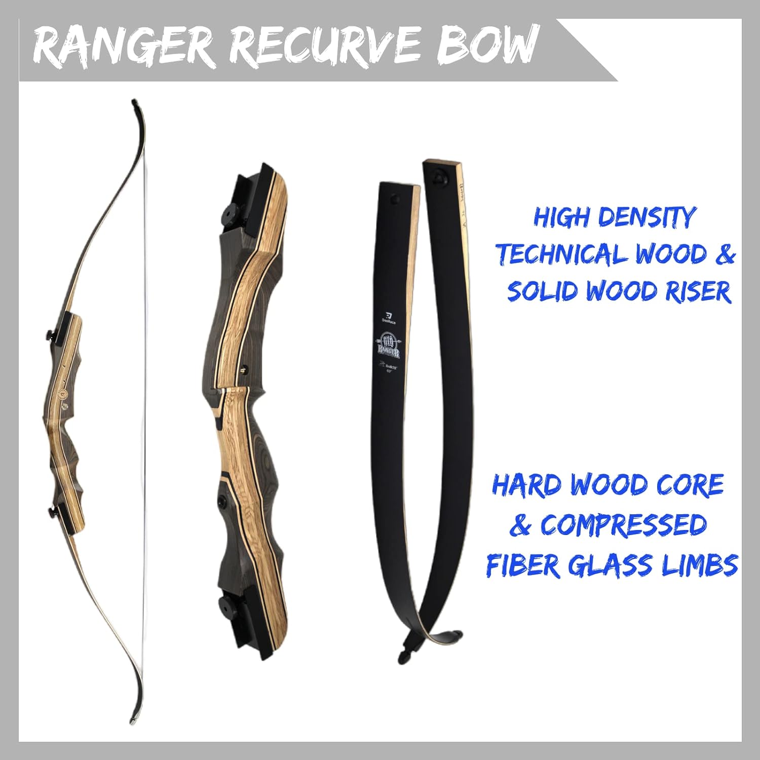 DEERACE Takedown – Juego de arco recurvo y flecha, 62 pulgadas, clásico arco de madera tradicional para adultos, jóvenes, principiantes, caza, tiro