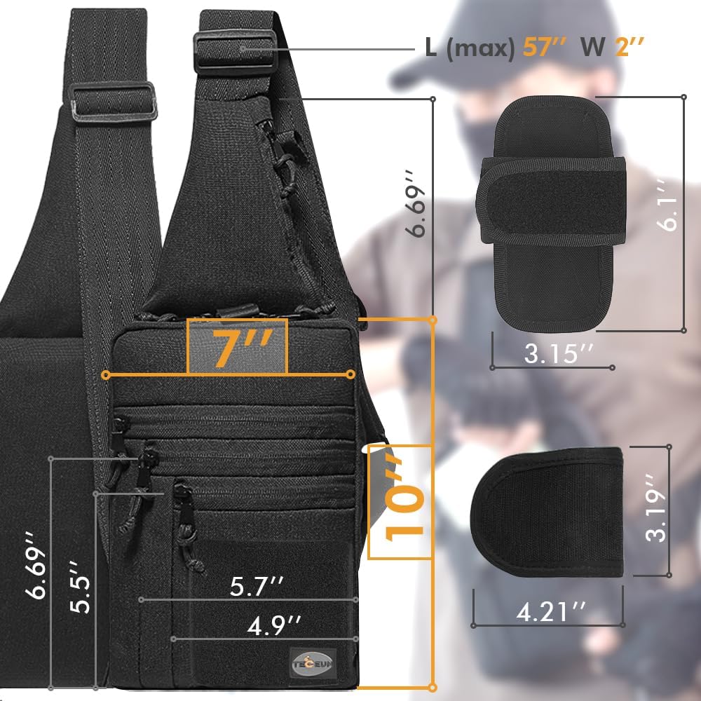 TECEUM Bolso bandolera táctico compacto  CCW para todos los días  Más de 10 estilos  Bolso cruzado de hombro para transporte oculto de pistola