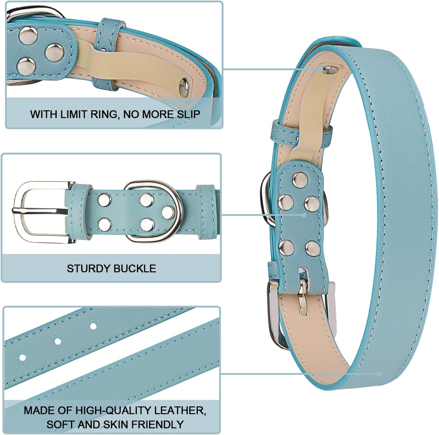 WimuPath Collar de cuero para perro pequeño, mediano y grande, ajustable, impermeable, con hebilla de aleación, resistente para cachorros y gatitos