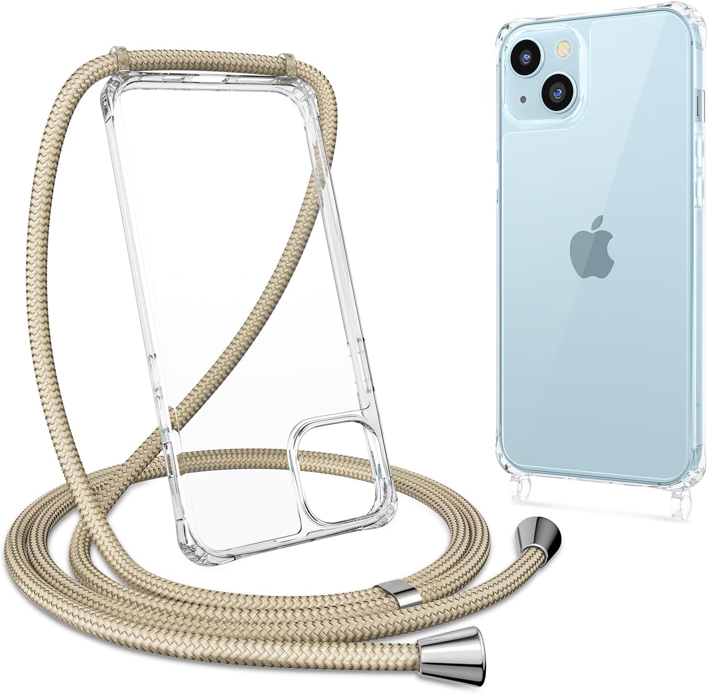ZTOFERA Compatible con iPhone 15, funda transparente con cordón ajustable, TPU suave y delgada, a prueba de golpes, funda protectora cruzada para