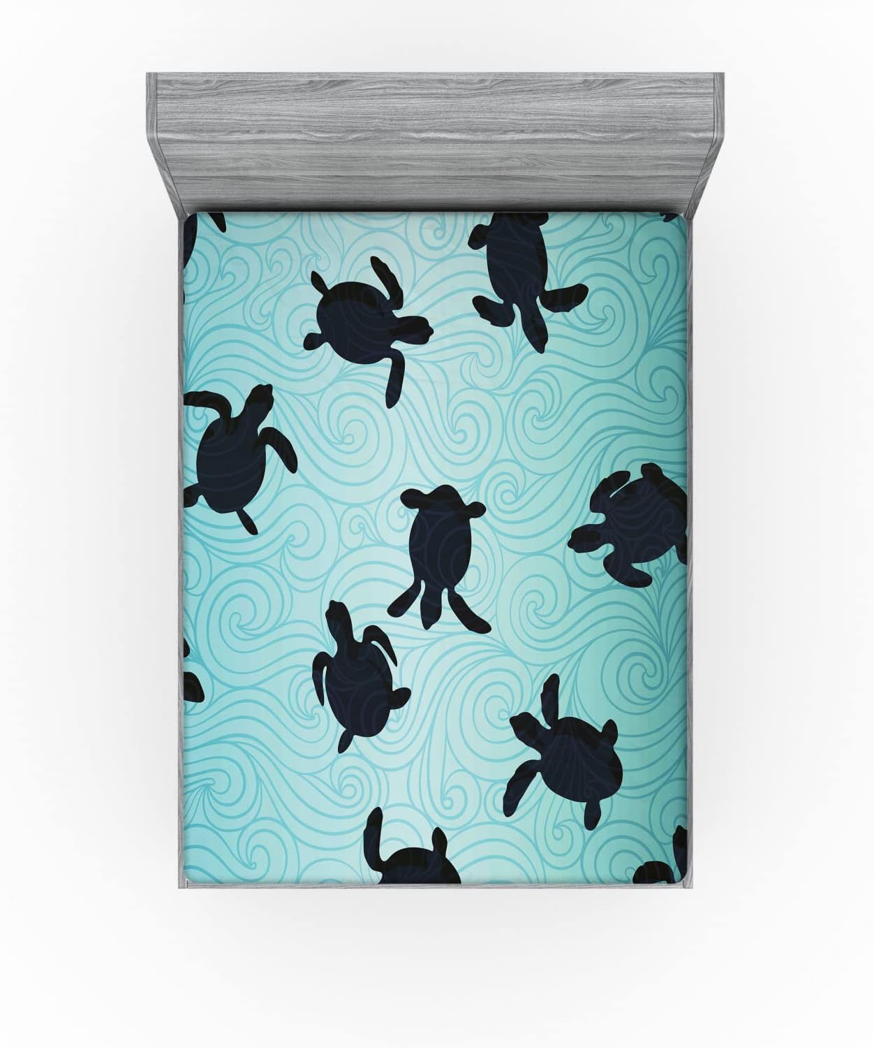 Ambesonne Sábana bajera marina, diseño de tortugas marinas con silueta de natación desde la parte inferior del océano bajo el agua, ropa de cama de