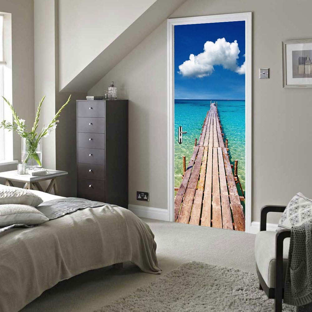ChezMax Calcomanías para puerta, calcomanías 3D para puerta, murales de puerta para despegar y pegar, papel tapiz de vinilo decorativo extraíble,