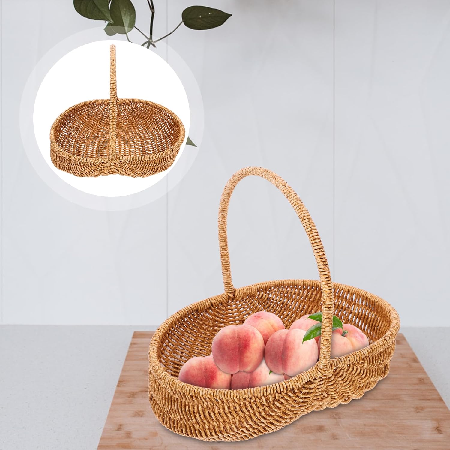 LIFKOME Cesta de picnic de ratán de plástico cesta de flores de Pascua con asa Cesta de almacenamiento tejida para decoración casera de boda 10.6 in