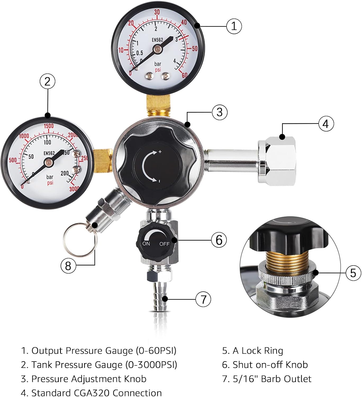Tubería de línea de gas Co2 de 5.5 pies 516 para ensamblaje Kegerator con tapa de carbonatador de acero inoxidable tapa de carbonatación para