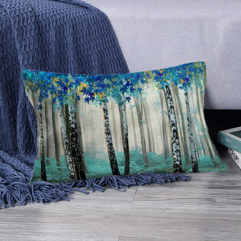 Funda de almohada lumbar de 12 x 20 pulgadas, fundas de almohada rectangulares azules con diseño de árbol de abedul, pintura al óleo de acuarela,