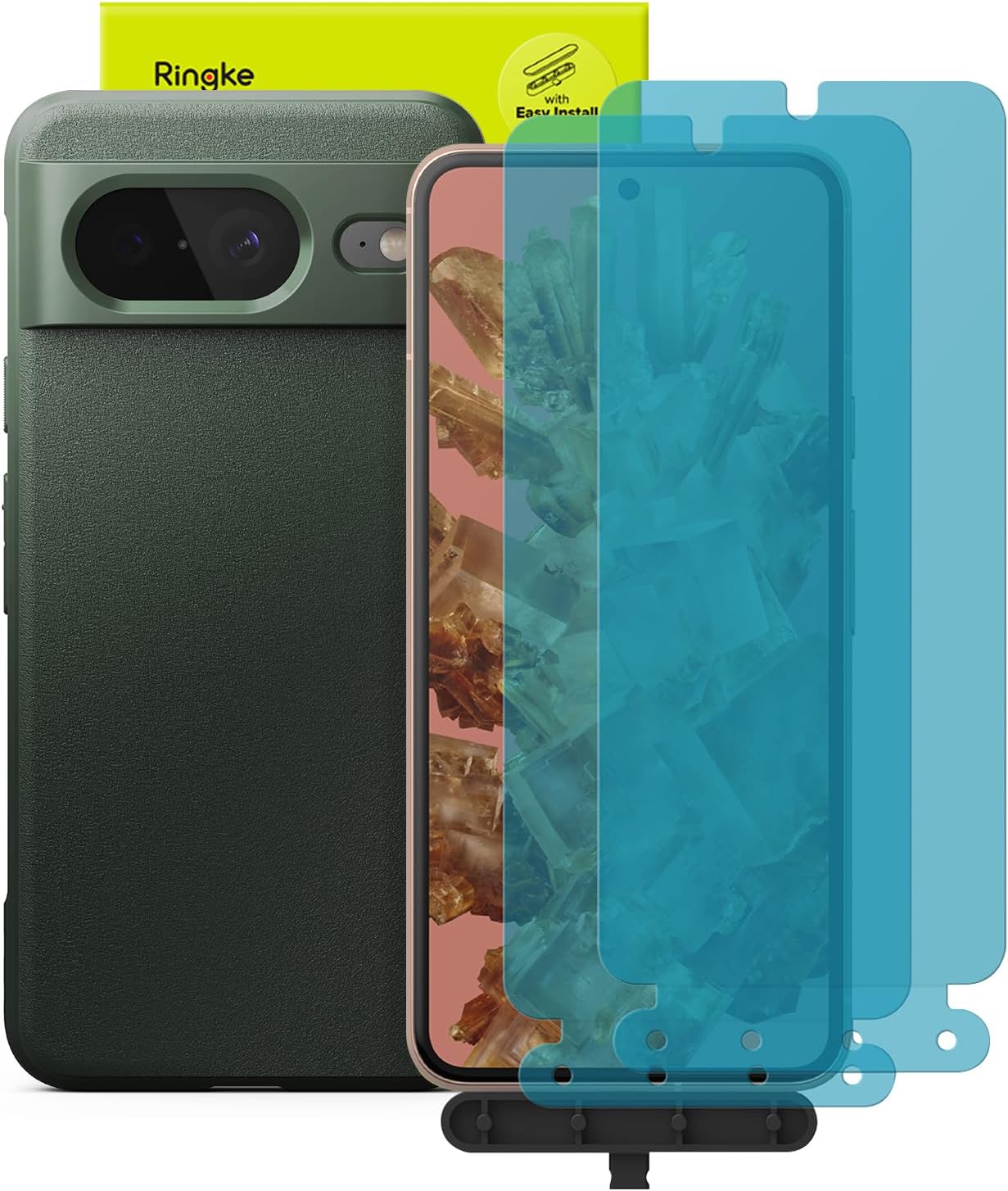 Ringke Onyx – Funda compatible con Google Pixel 8 verde oscuro + vidrio compatible con Google Pixel 8