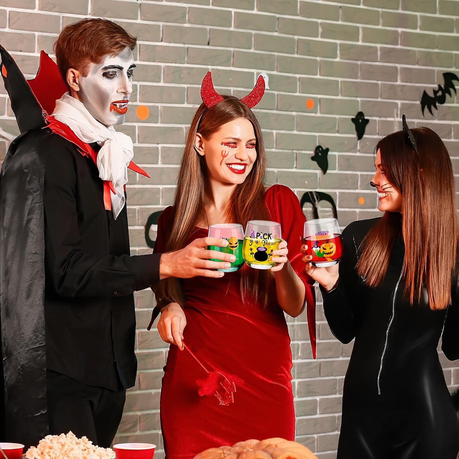 12 copas de vino de Halloween de 12 onzas, copas de vino de brujas, copa de vino de Halloween, sin tallo, copa de vidrio para fiesta de Halloween,