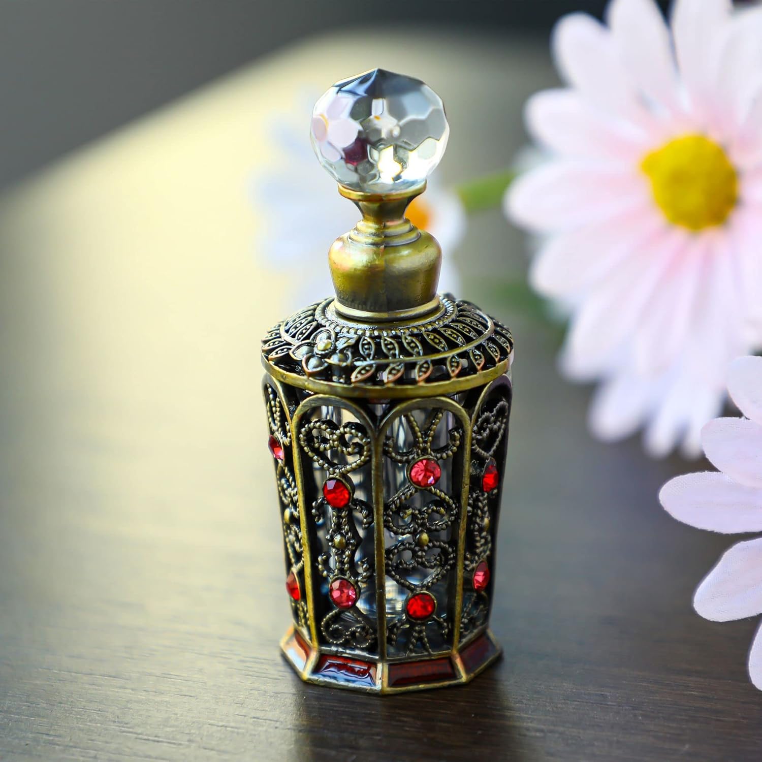 YU FENG Frascos de perfume de cristal antiguos vacíos vintage con joyas decorativas de lujo para frascos de perfume (0.3 fl oz)