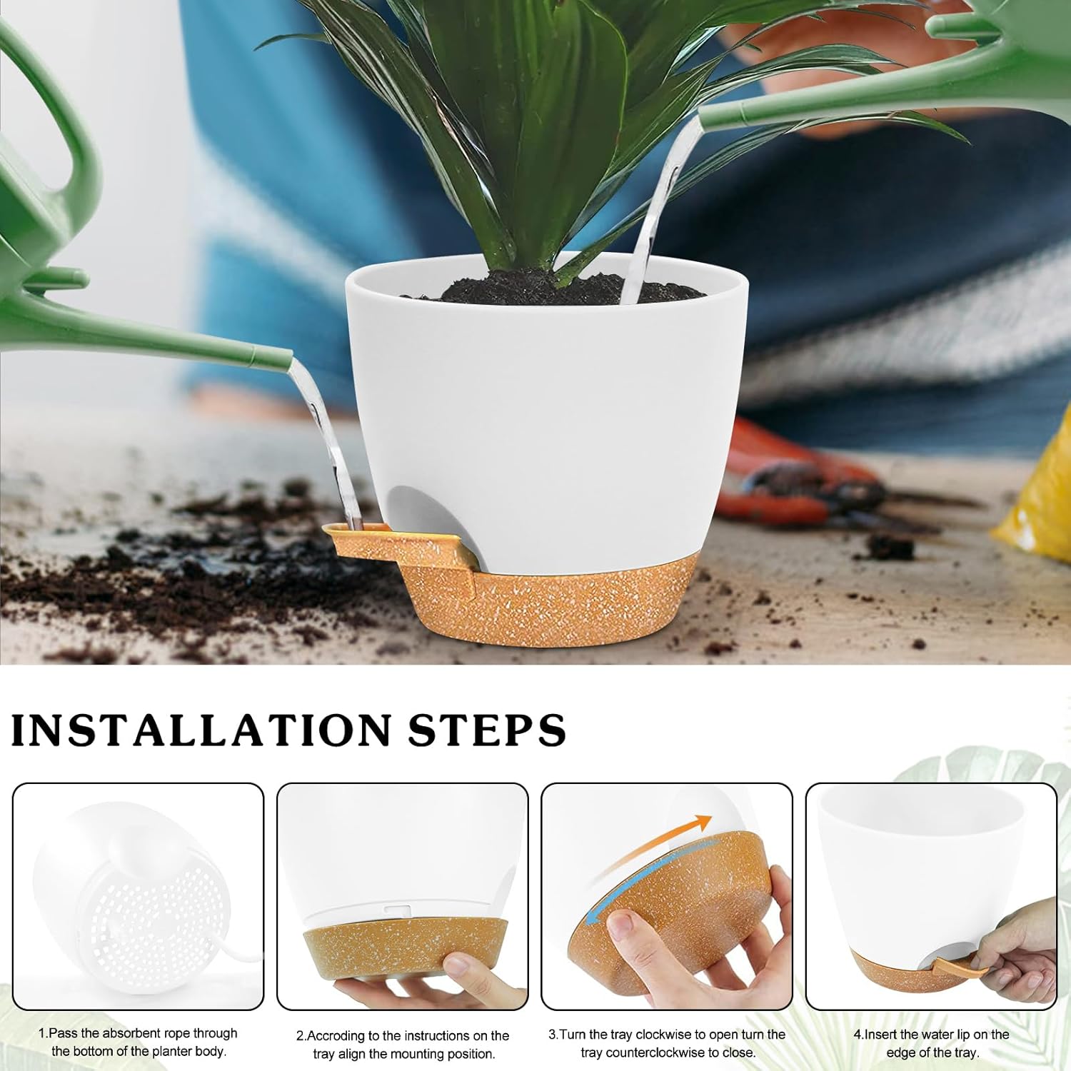 Macetas para plantas, 6 macetas de riego automático de 876.565.55 pulgadas con agujeros de drenaje y depósito profundo para plantas de interior y