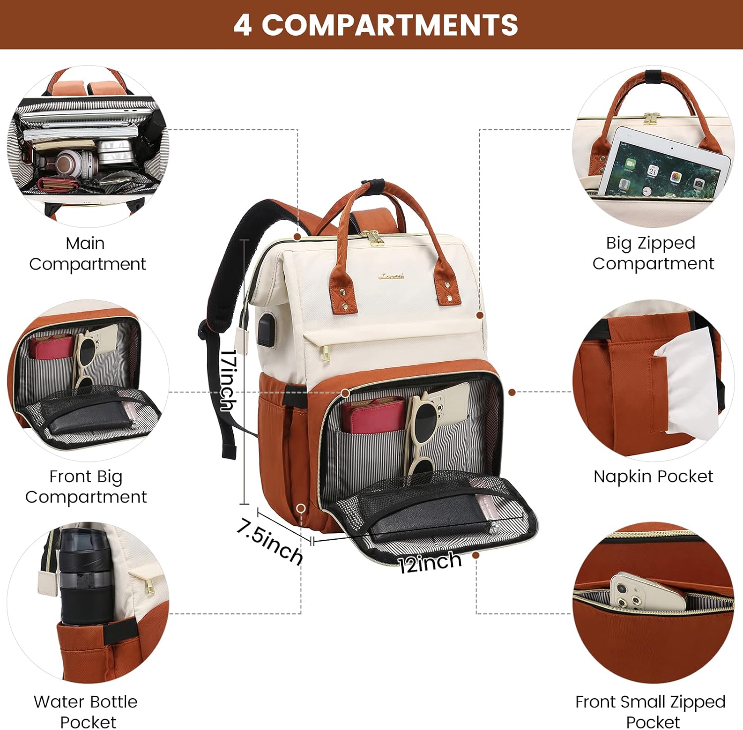 LOVEVOOK Mochila para computadora portátil para mujer, mochilas elegantes de negocios de 17 pulgadas, bolsas de médico para enfermera, mochila