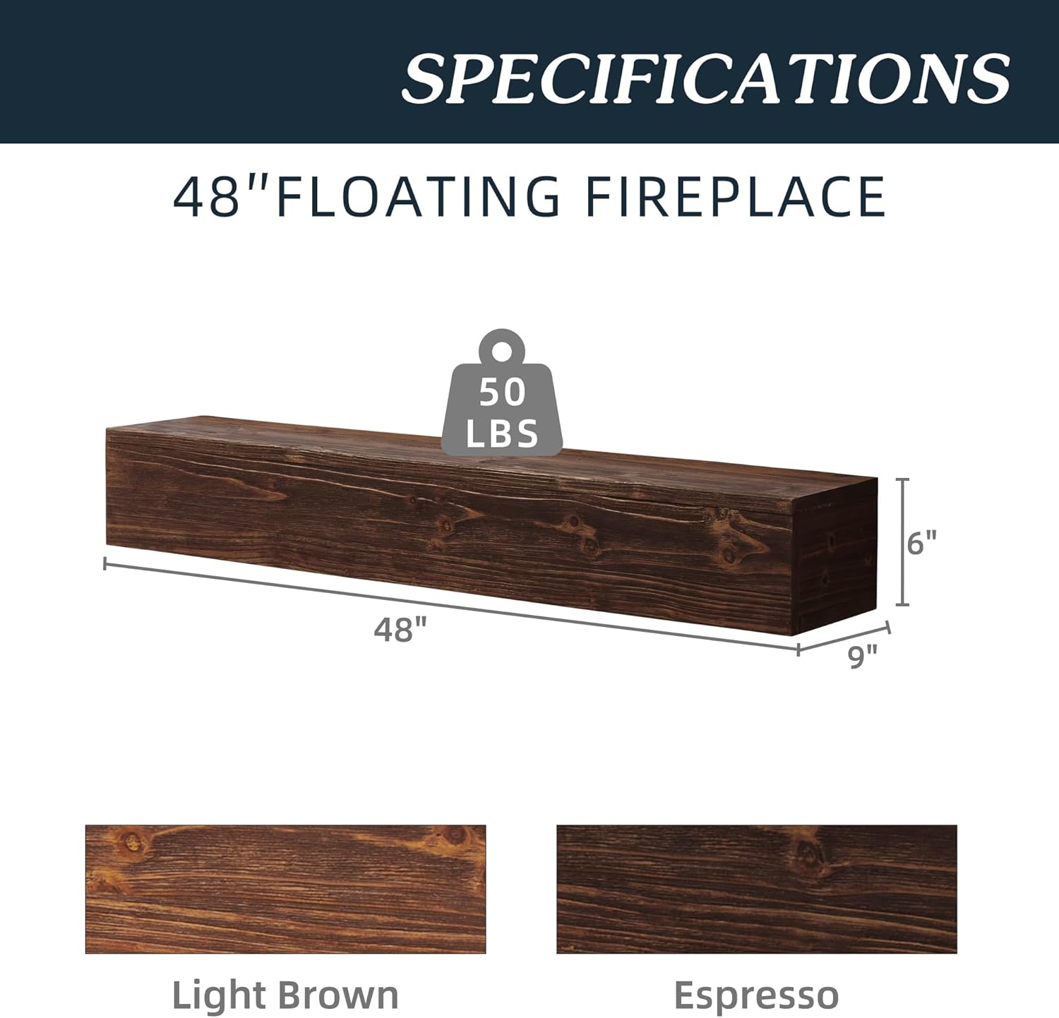 Vintage Wood Mantel and Floating Shelf – Perfect Fireplace Decoration, Wall Mounted Display for a Charming Home ambience (48 inches, Black)