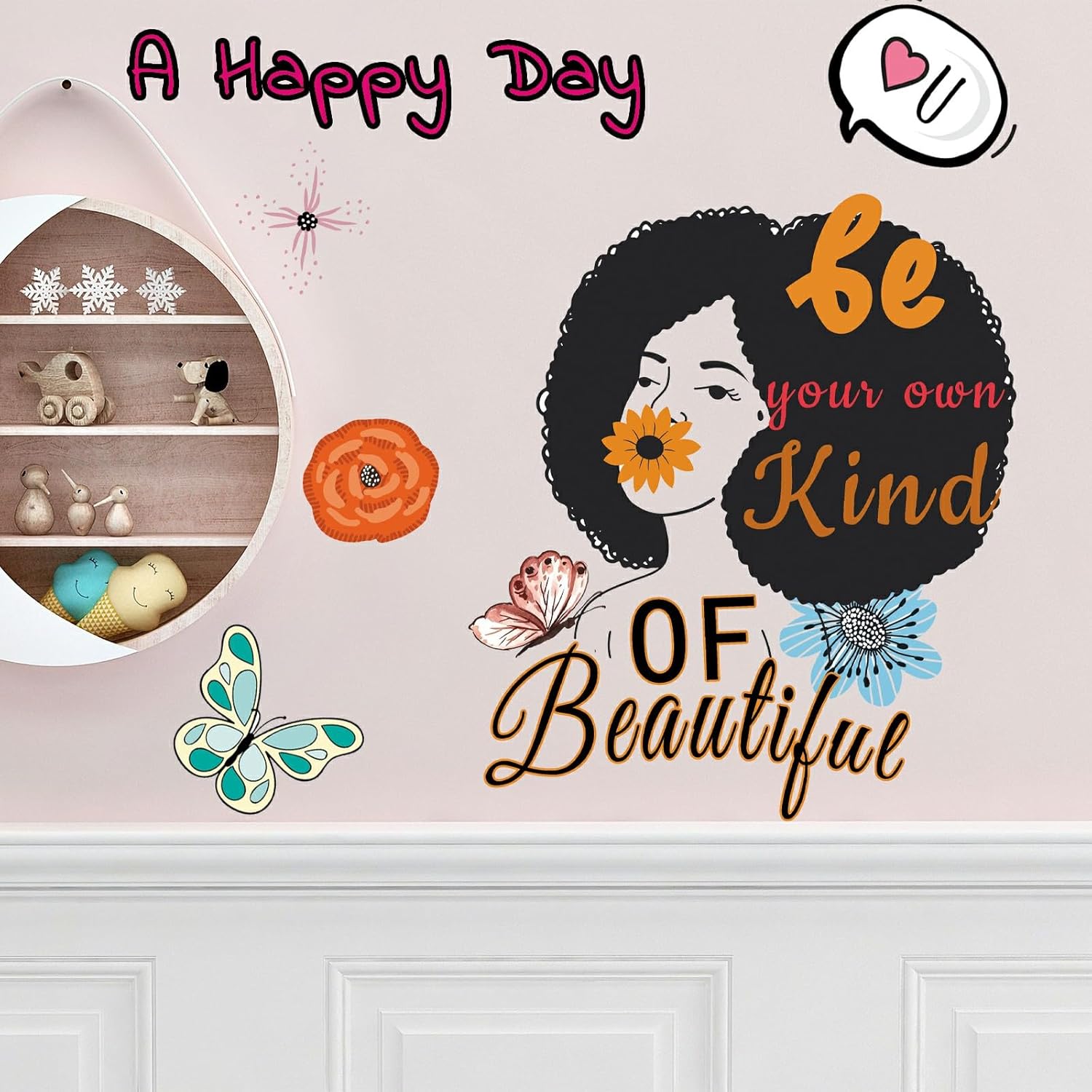 Calcomanía de pared de niña negra, decoración de otoño para el hogar, calcomanía de mariposa para decoración de pared para dormitorio de niños, sala