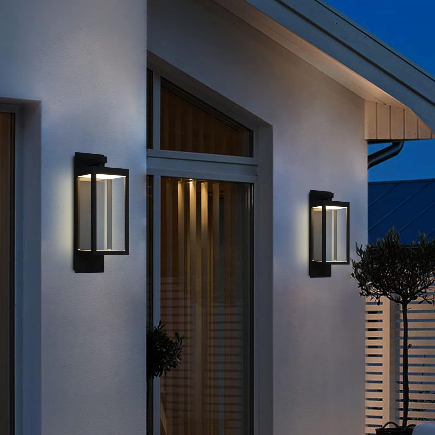 Inowel Paquete de 2 apliques de pared LED modernos para porche, garaje, lámpara de montaje en pared, farol IP54, impermeable, 13 W, lámpara exterior