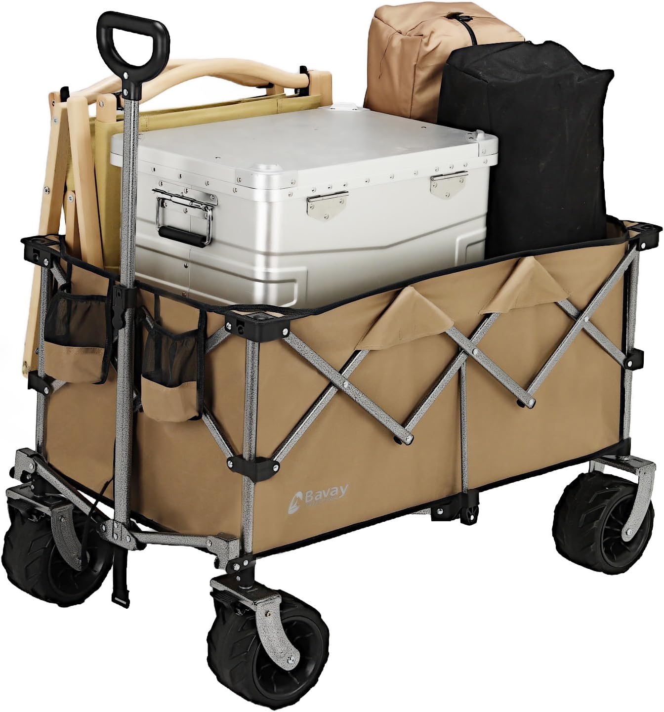 Carro de playa de 220 litros con ruedas grandes, plegable con capacidad de 330 libras, vagones de comestibles utilitarios con frenos, carrito de