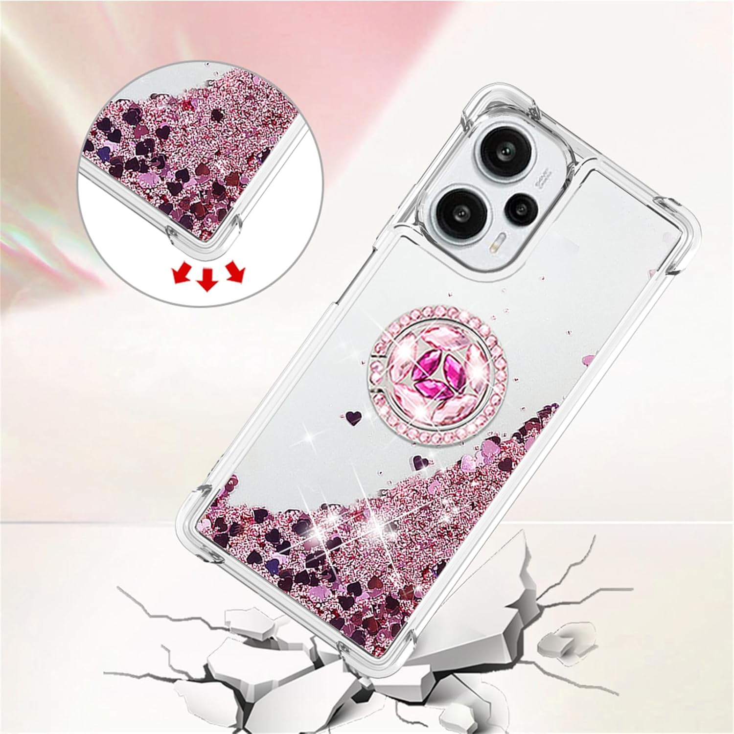 Funda con purpurina para Xiaomi Poco F5 para mujeres y niñas, cubierta líquida de TPU suave TPU con anillo de diamantes brillantes para Xiaomi Poco