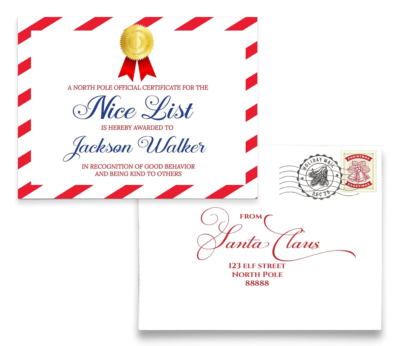 Personalized Nice List Certificate from Santa Claus 4.25 x 5.5 inches, Official NICE LIST Certificate from the North Pole for Kids, Official Santas