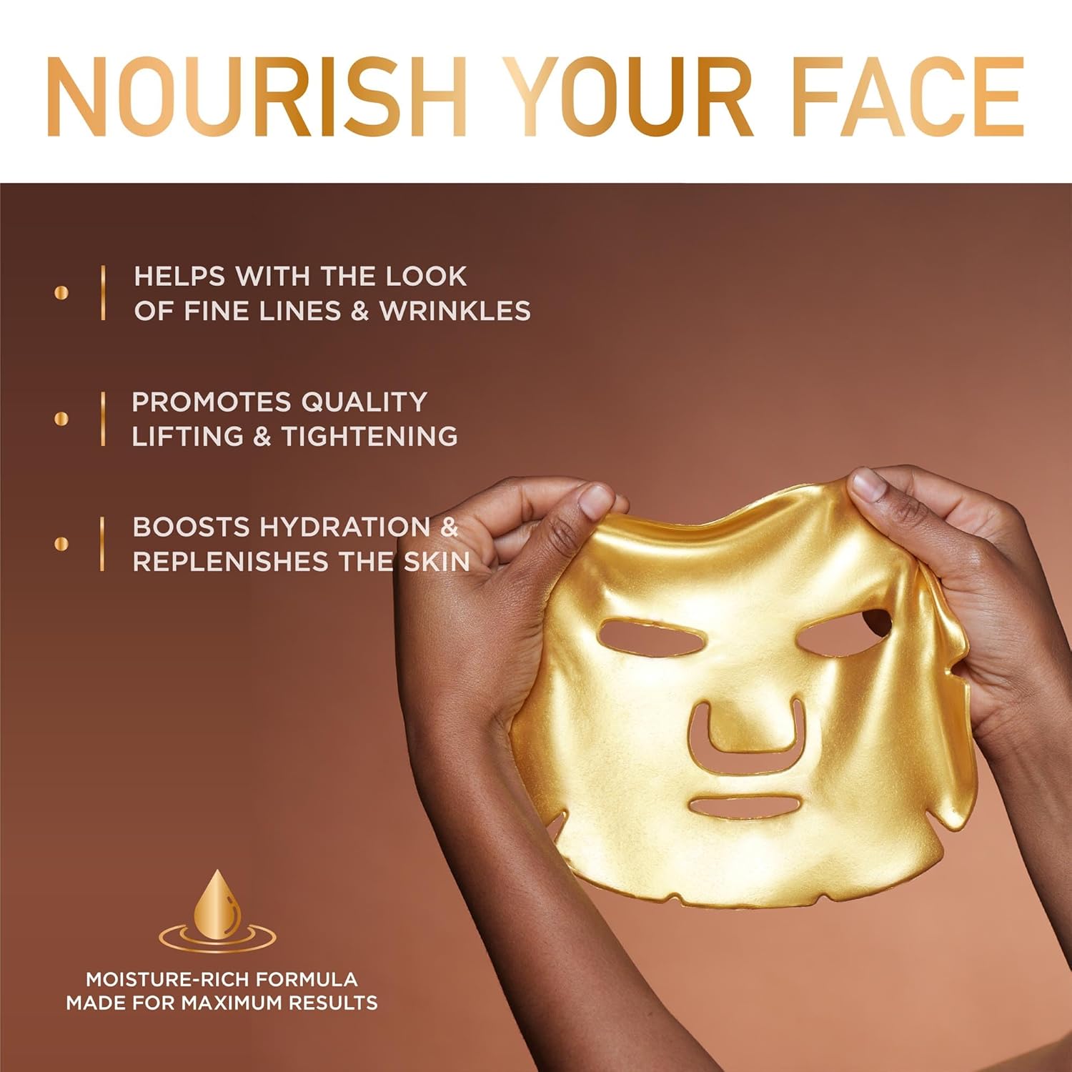DERMORA Máscara de tratamiento de la piel, máscara facial de brillo dorado, paquete de 20 máscaras faciales de gel, máscaras faciales