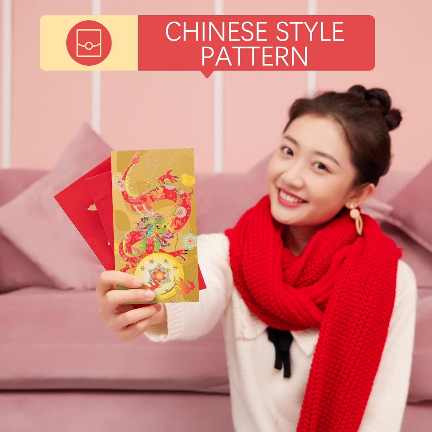 Didiseaon Sobres lindos 2024 rojo Año del Dragón s 6 piezas chino Hong Bao Lai See Money Pocket Lucky Red Paquetes para Festival de Primavera Año