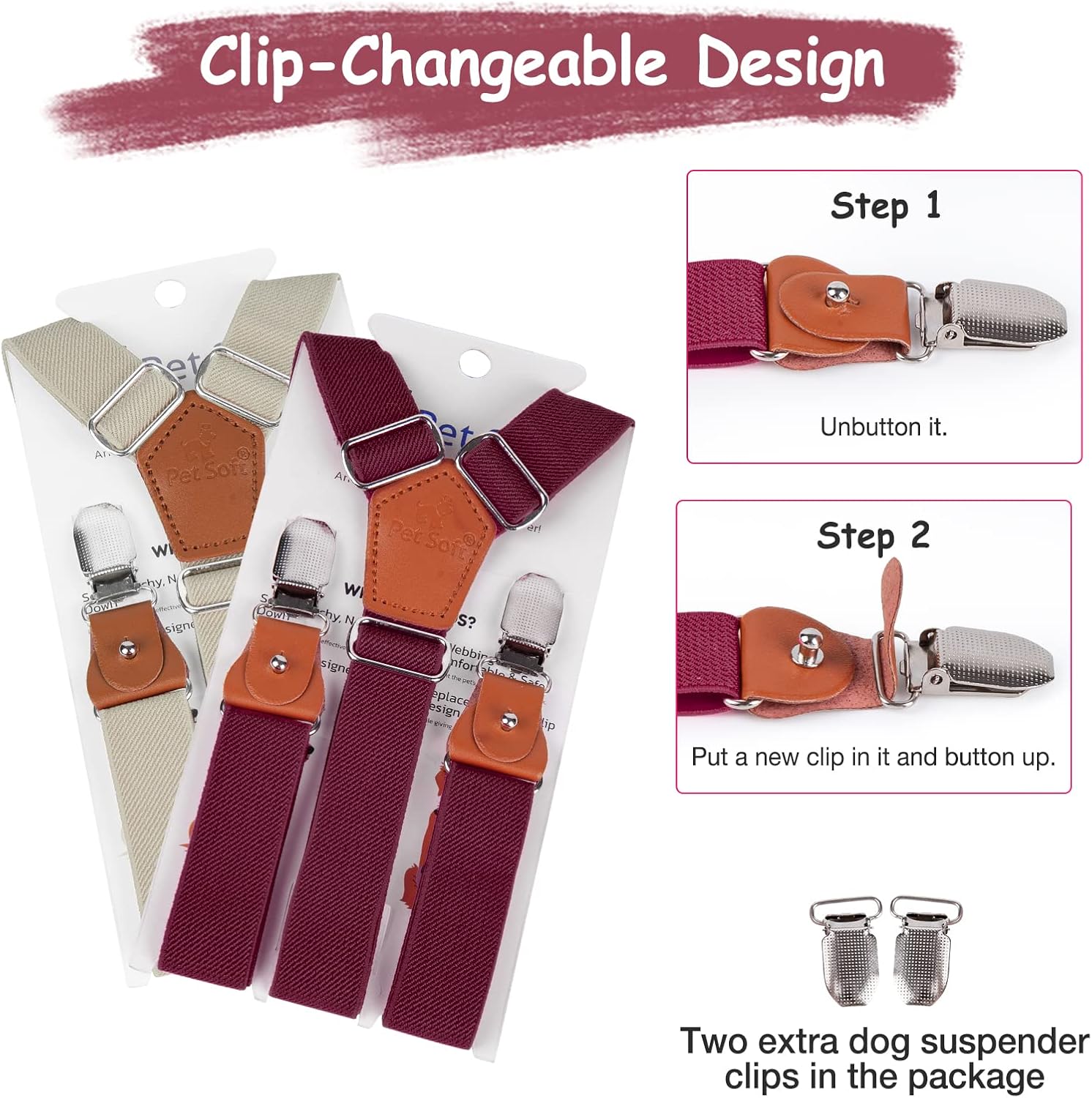 Pet Soft Tirantes para perro, 2 piezas de tirantes de pañales para perras, para falda de perro, vestido para perro (color marrón y borgoña, ML)