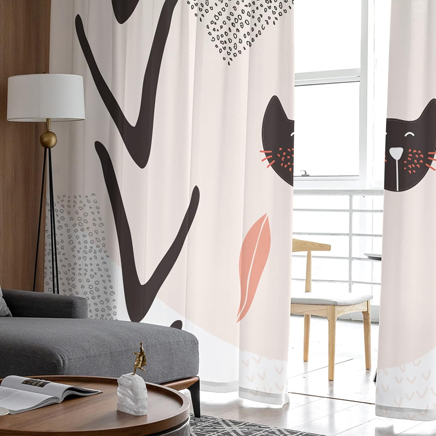 Sheer Curtains 96 Inch Long Modern Fashion Cat Rod Pocket Voile Semi-Sheer Window Treatment Drapes for Living Room Window Sliding Door 2 Panels 52″