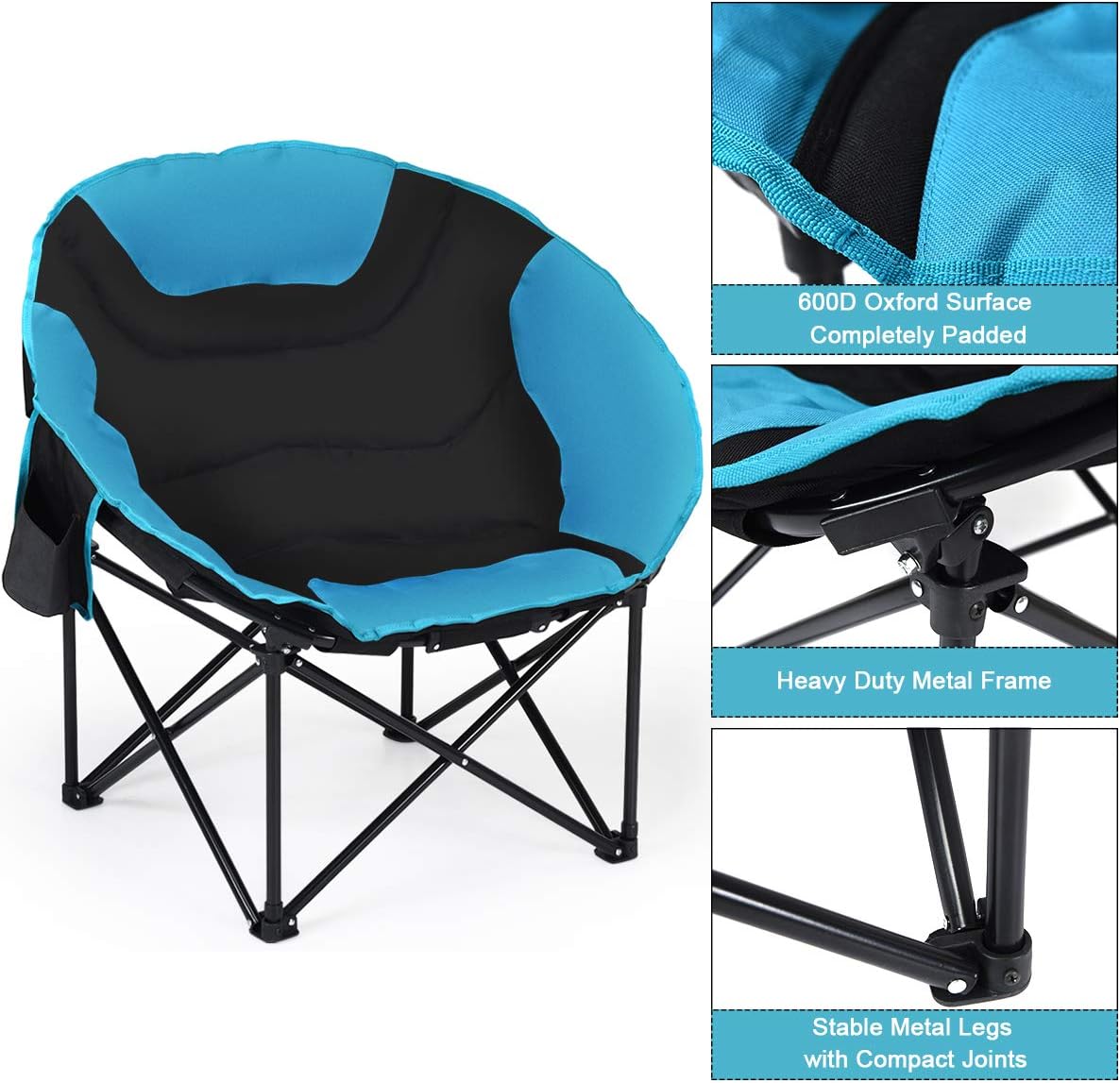 Giantex Silla plegable para campamento, silla de luna con platillo de luna, silla de playa ligera con asiento acolchado suave, soporte para tazas,