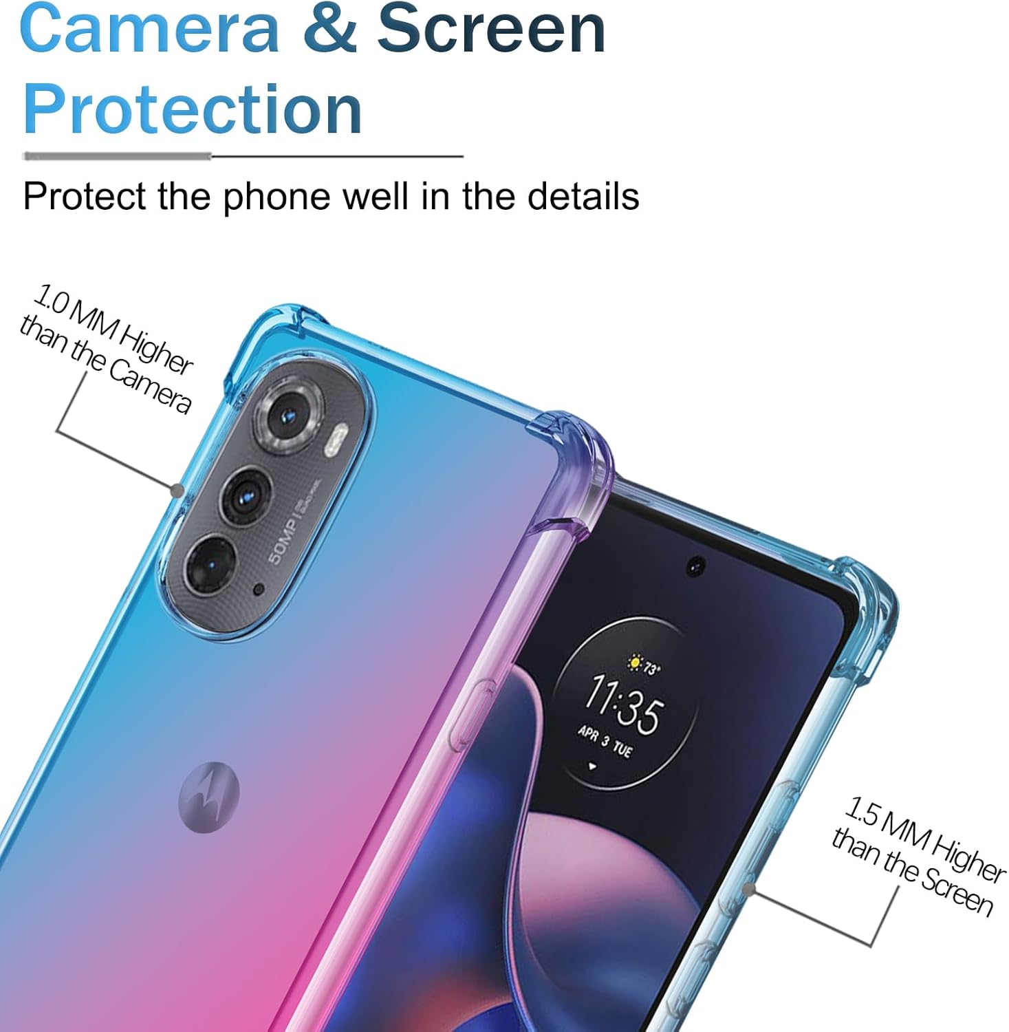 OEURVQO Funda para Moto Edge 2022 5G, transparente, con bonito degradado, colorido, delgada, suave, TPU, a prueba de golpes, antiarañazos, funda