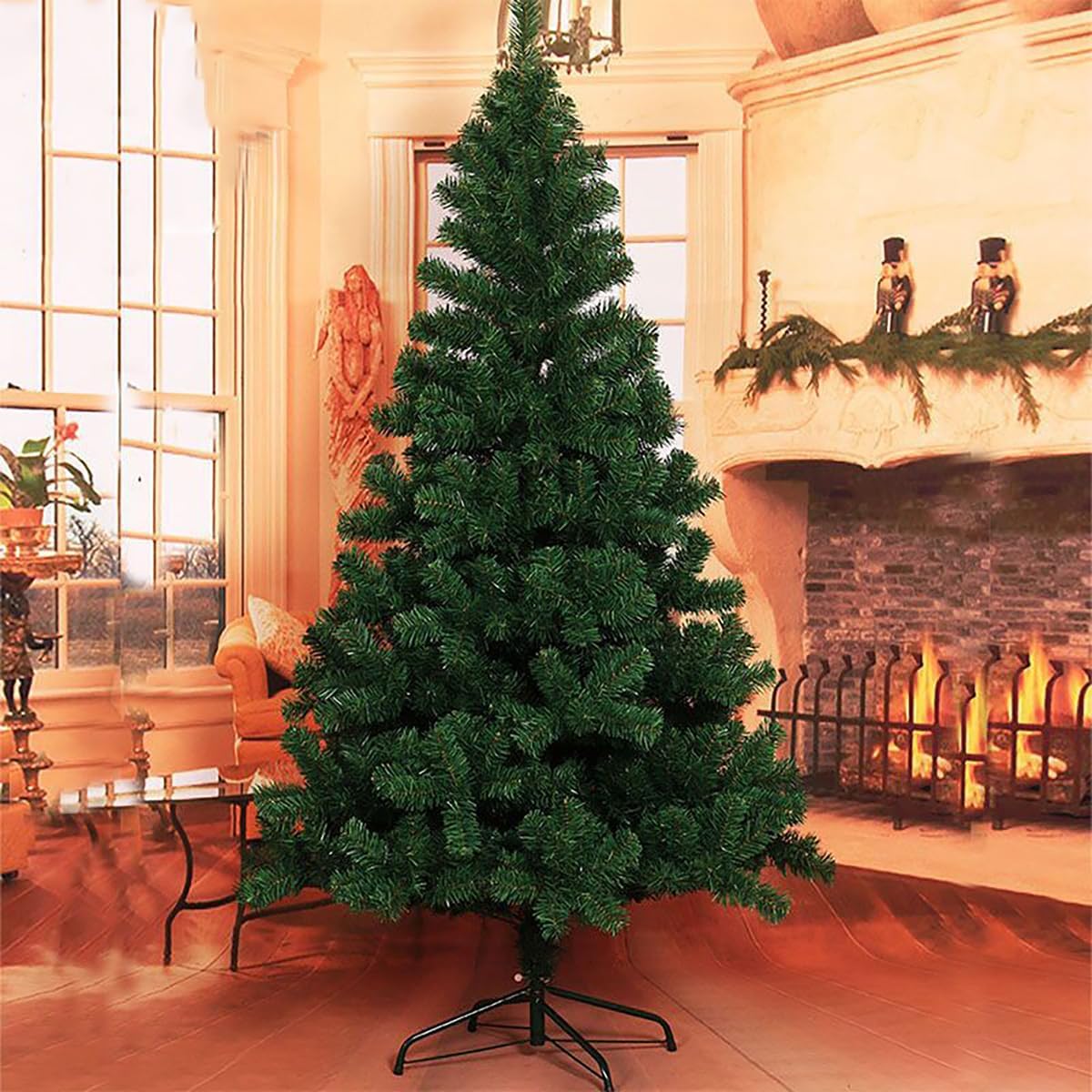 WJCWHH Árbol de Navidad artificial de abeto verde para decoración del hogar, oficina y fiesta, ligero y fácil de montar, soporte plegable, 5 pies