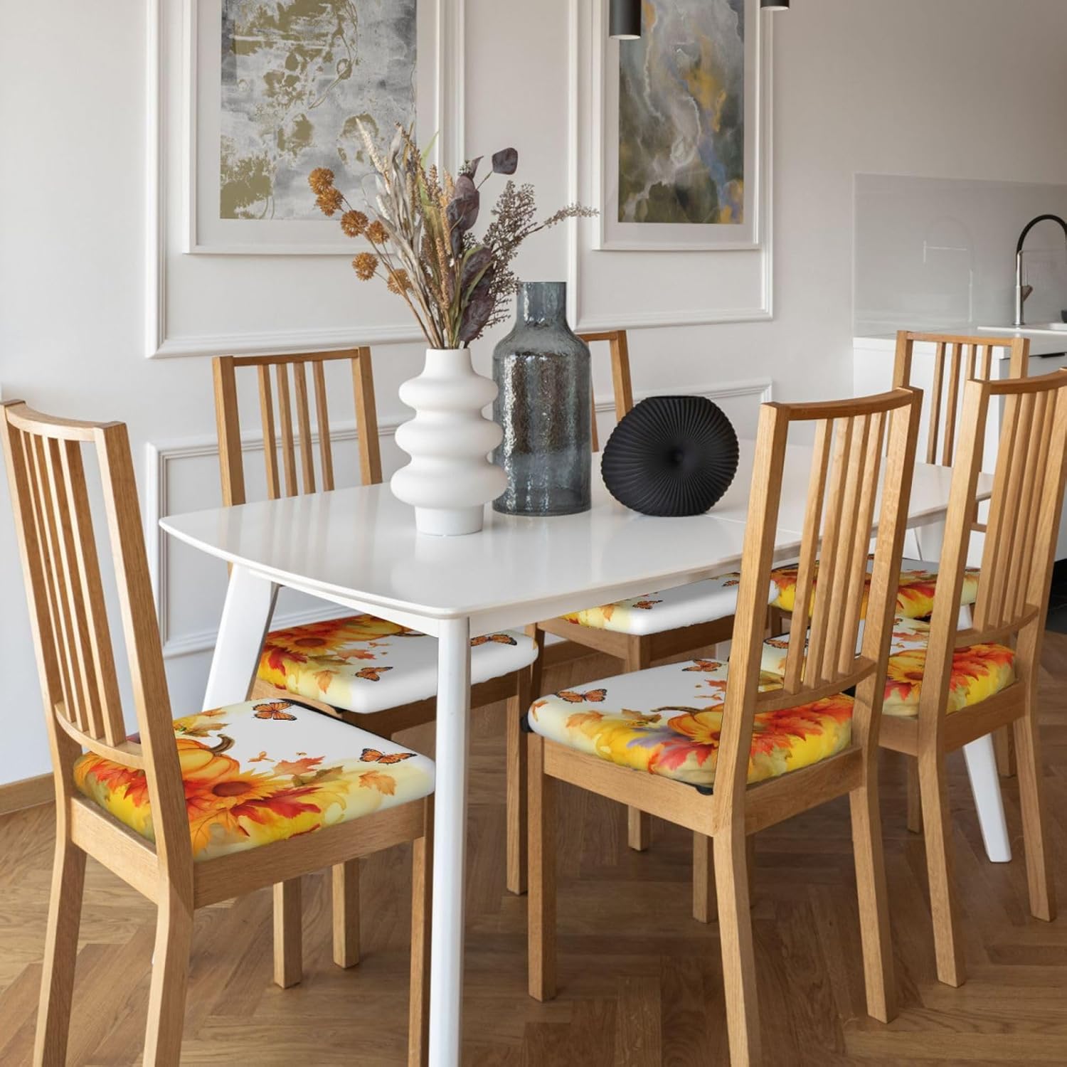 SHIRMDIY Juego de 6 fundas de asiento extraíbles para silla de comedor, diseño de girasoles de otoño, elásticas, para oficina, cocina, cocina,